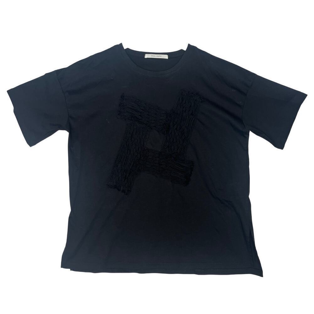 Plain People Japan Black Textured Lace Tshirt Minimalist Streetwear Neutral sz 2
